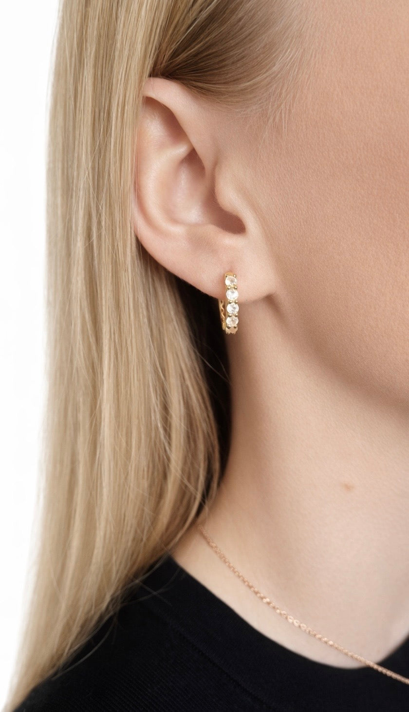 Elara Hoops - Rainbow Moonstone