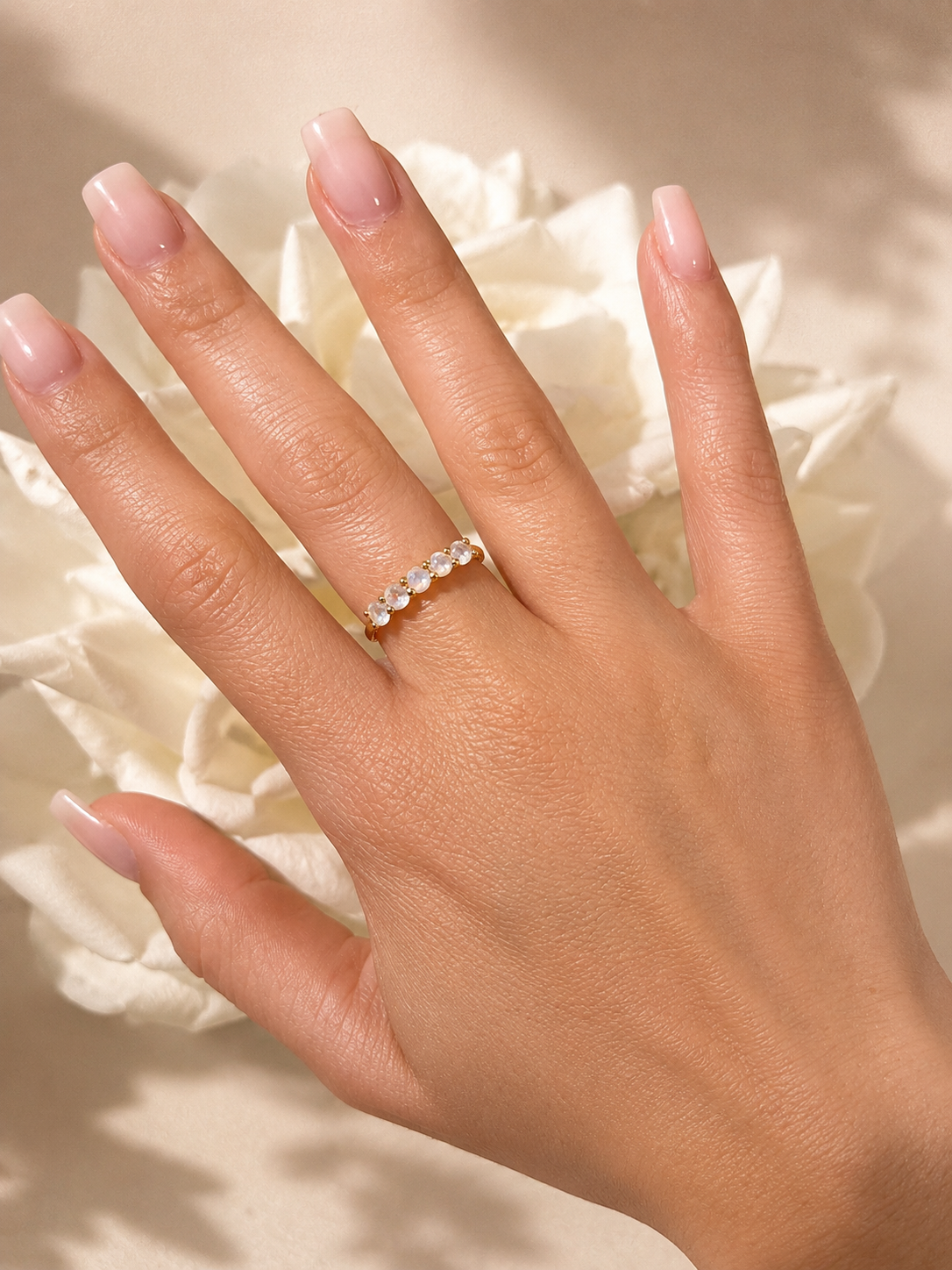 Solara Ring - Rainbow Moonstone