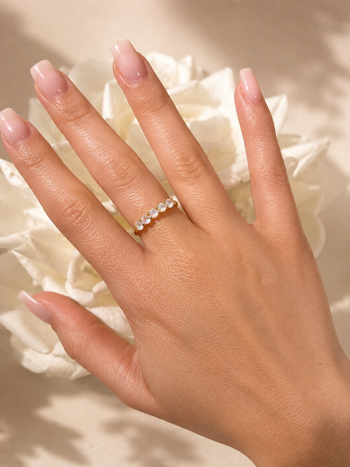 Solara Ring - Rainbow Moonstone